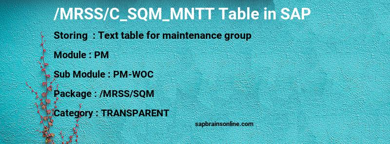 SAP /MRSS/C_SQM_MNTT table