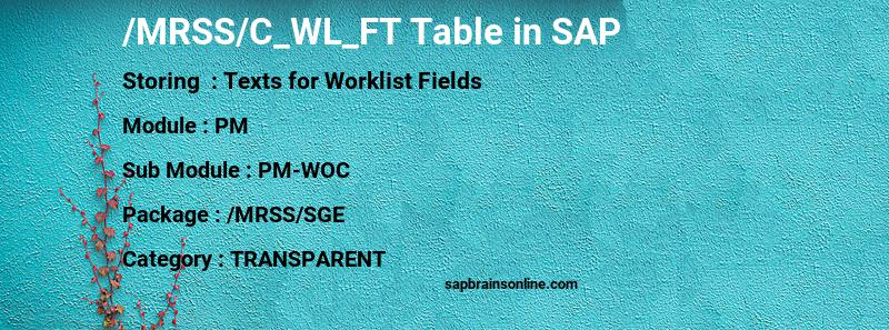SAP /MRSS/C_WL_FT table