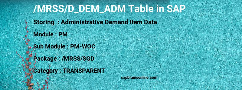 SAP /MRSS/D_DEM_ADM table