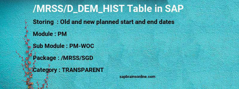 SAP /MRSS/D_DEM_HIST table