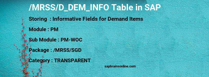 SAP /MRSS/D_DEM_INFO table