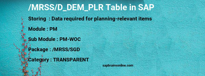 SAP /MRSS/D_DEM_PLR table