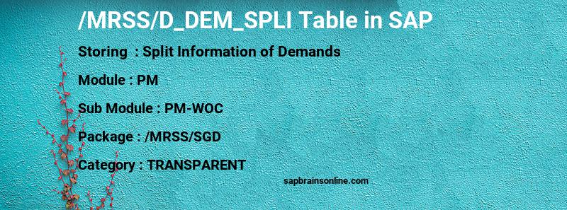 SAP /MRSS/D_DEM_SPLI table