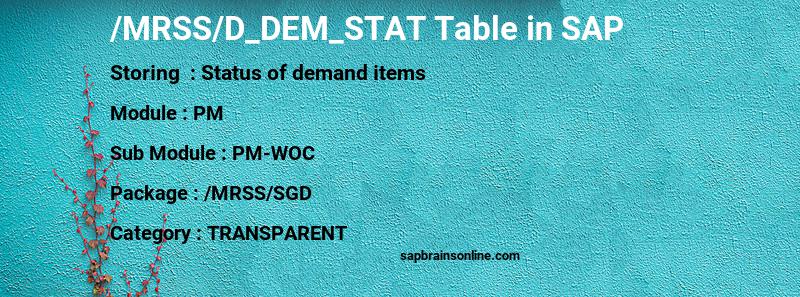 SAP /MRSS/D_DEM_STAT table