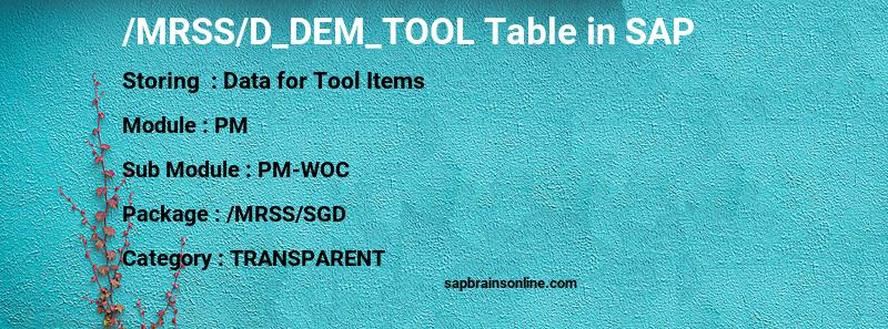 SAP /MRSS/D_DEM_TOOL table