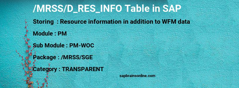 SAP /MRSS/D_RES_INFO table
