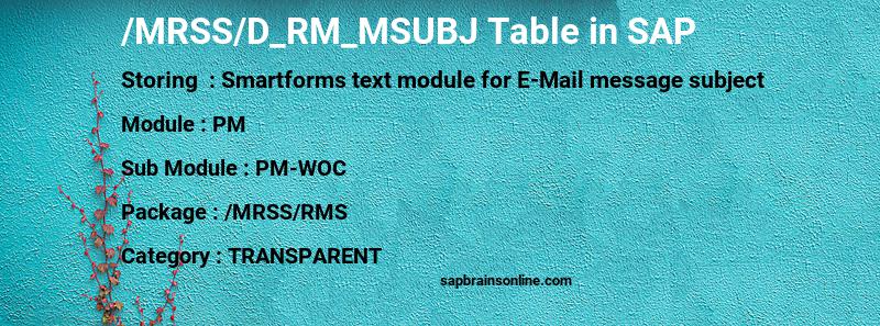 SAP /MRSS/D_RM_MSUBJ table