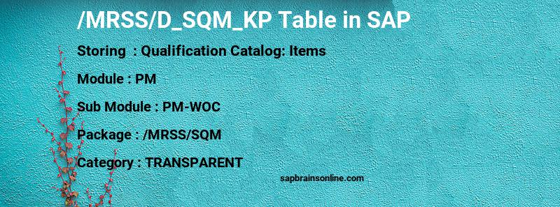 SAP /MRSS/D_SQM_KP table