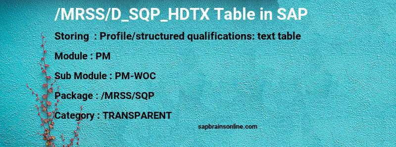 SAP /MRSS/D_SQP_HDTX table