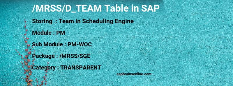 SAP /MRSS/D_TEAM table