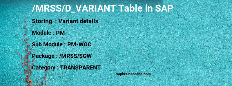 SAP /MRSS/D_VARIANT table