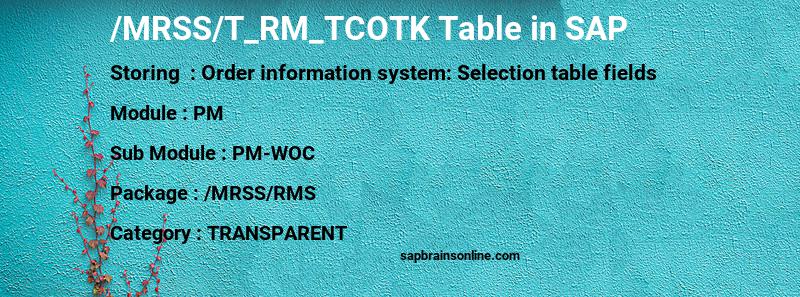 SAP /MRSS/T_RM_TCOTK table