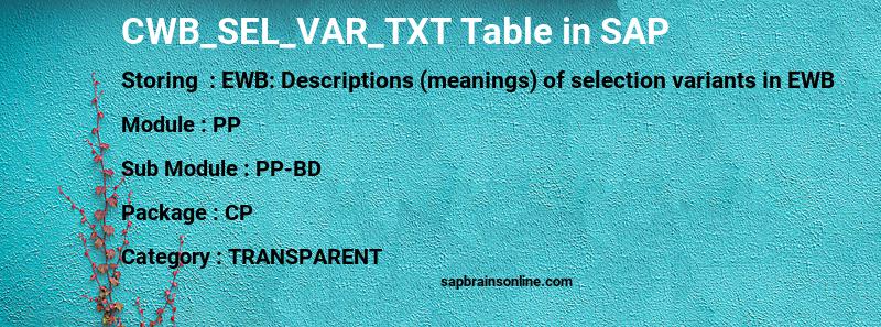 SAP CWB_SEL_VAR_TXT table