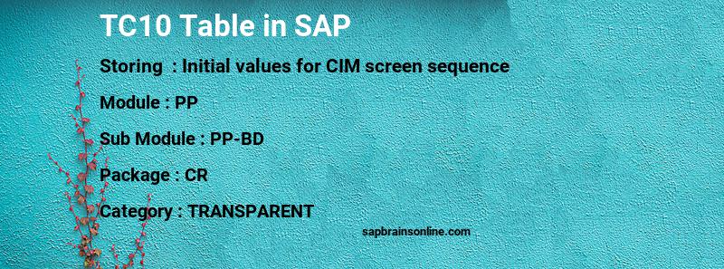 SAP TC10 table