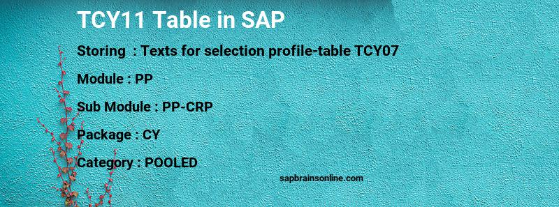 SAP TCY11 table