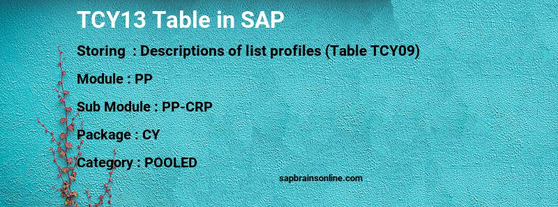 SAP TCY13 table