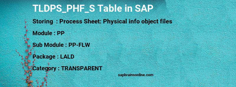 SAP TLDPS_PHF_S table