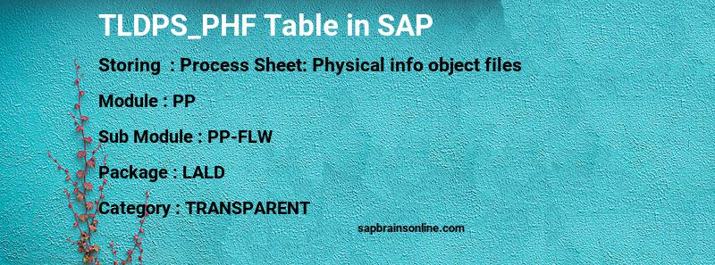 SAP TLDPS_PHF table