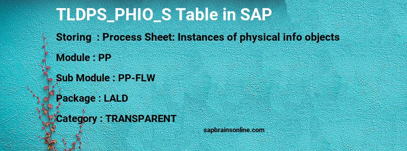 SAP TLDPS_PHIO_S table