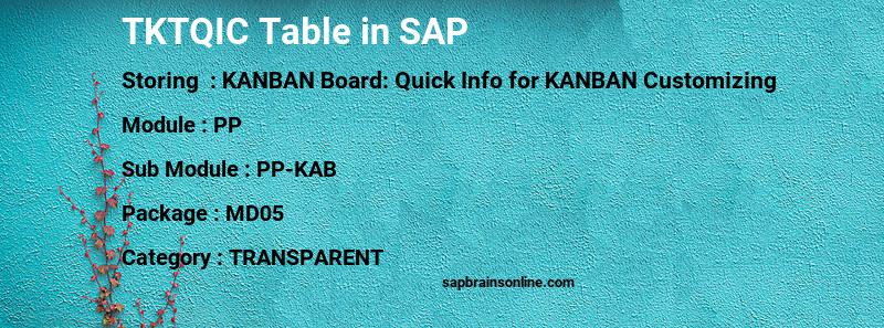 SAP TKTQIC table