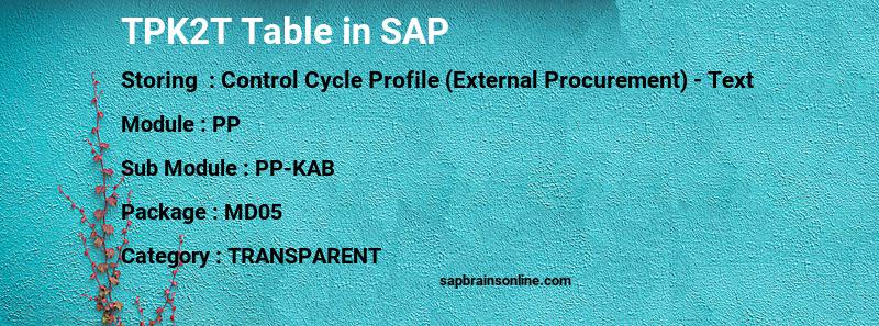 SAP TPK2T table