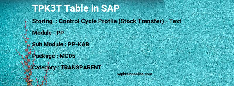 SAP TPK3T table