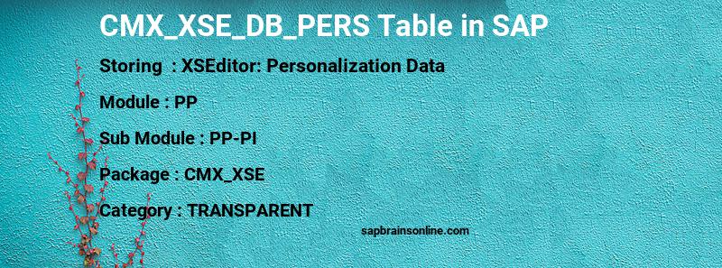 SAP CMX_XSE_DB_PERS table