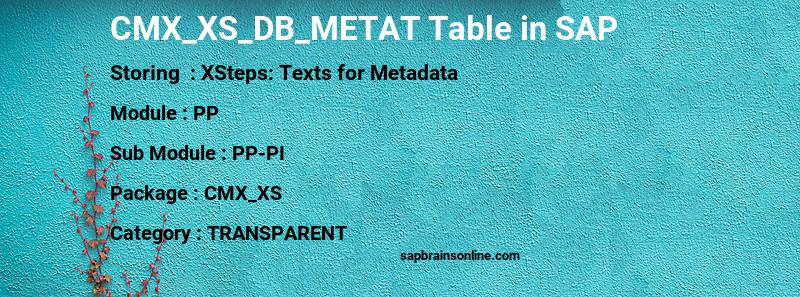 SAP CMX_XS_DB_METAT table