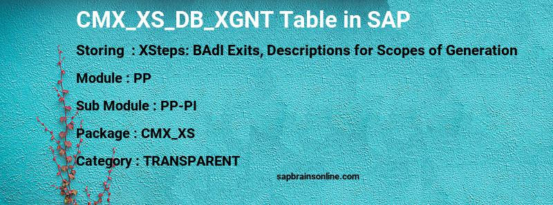 SAP CMX_XS_DB_XGNT table