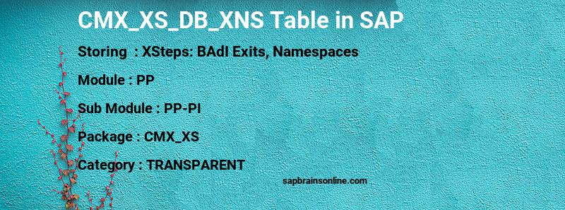 SAP CMX_XS_DB_XNS table