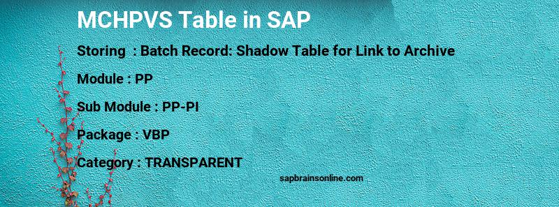 SAP MCHPVS table