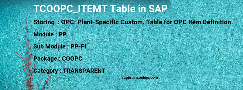 SAP TCOOPC_ITEMT table