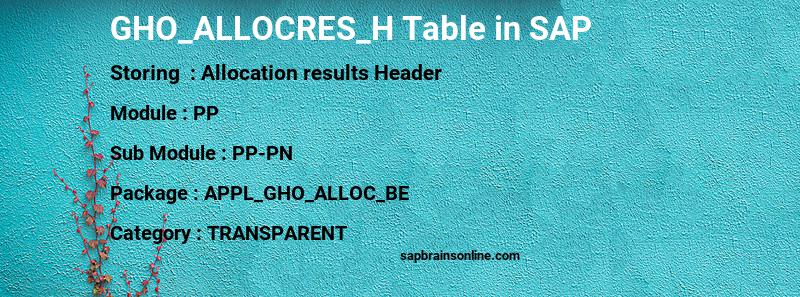 SAP GHO_ALLOCRES_H table