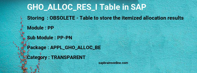 SAP GHO_ALLOC_RES_I table