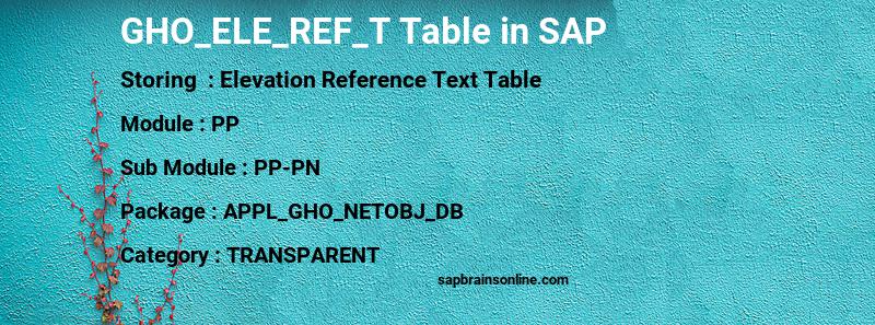 SAP GHO_ELE_REF_T table