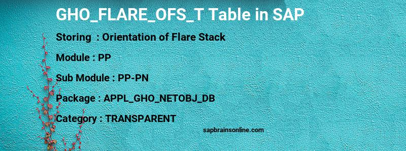 SAP GHO_FLARE_OFS_T table