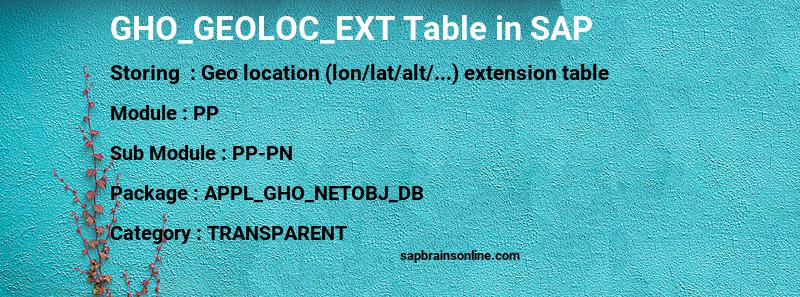 SAP GHO_GEOLOC_EXT table