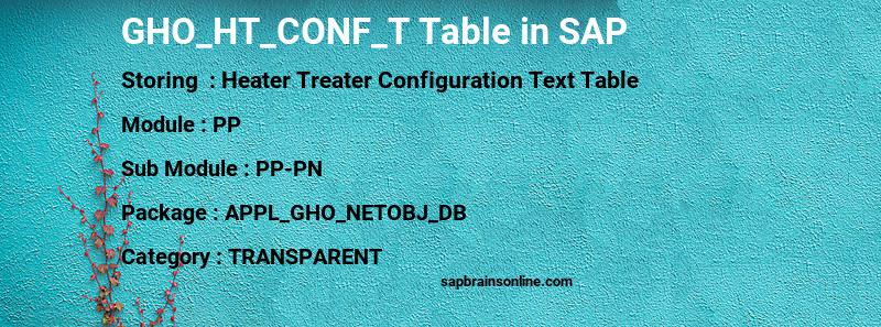 SAP GHO_HT_CONF_T table