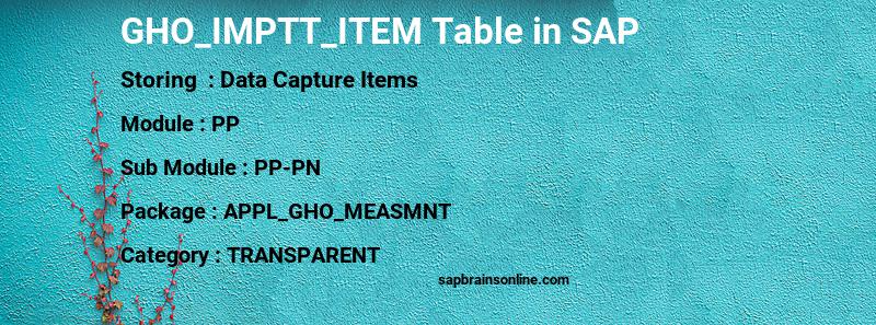 SAP GHO_IMPTT_ITEM table