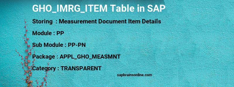 SAP GHO_IMRG_ITEM table