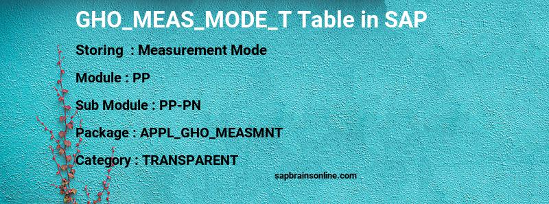 SAP GHO_MEAS_MODE_T table