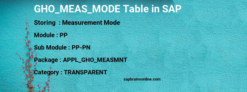 SAP GHO_MEAS_MODE table
