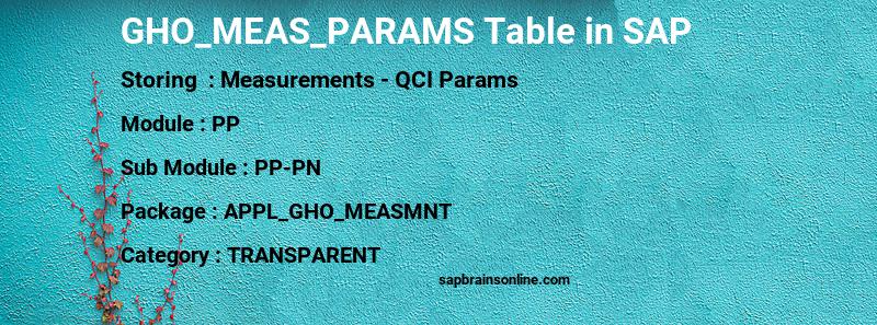 SAP GHO_MEAS_PARAMS table