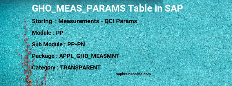 SAP GHO_MEAS_PARAMS table