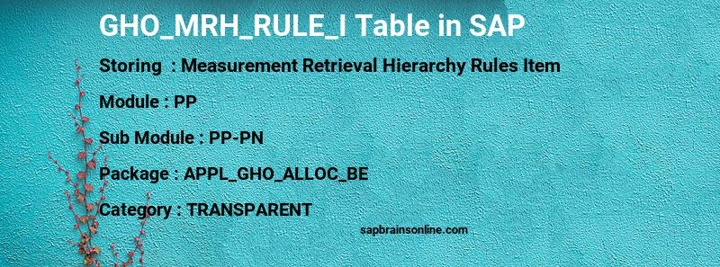 SAP GHO_MRH_RULE_I table