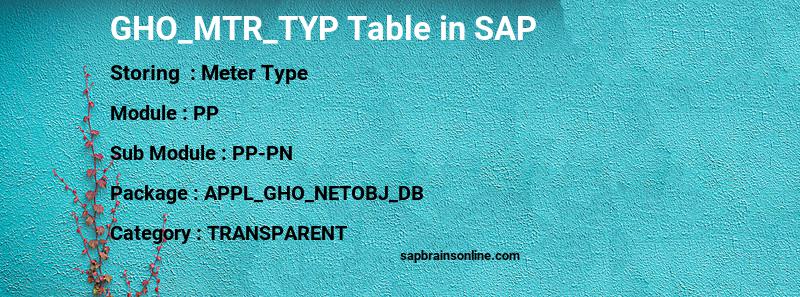 SAP GHO_MTR_TYP table