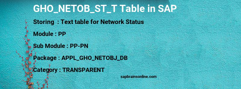 SAP GHO_NETOB_ST_T table