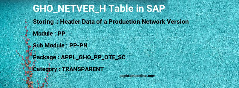 SAP GHO_NETVER_H table
