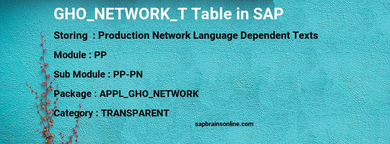 SAP GHO_NETWORK_T table