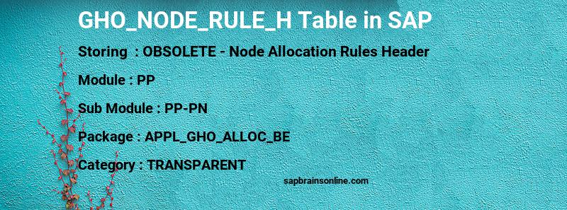 SAP GHO_NODE_RULE_H table